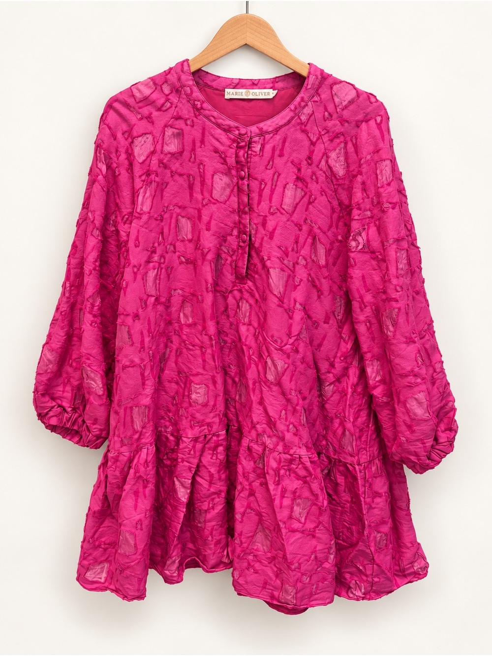 Marie Oliver Fuchsia Textured Peasant Mini Dress